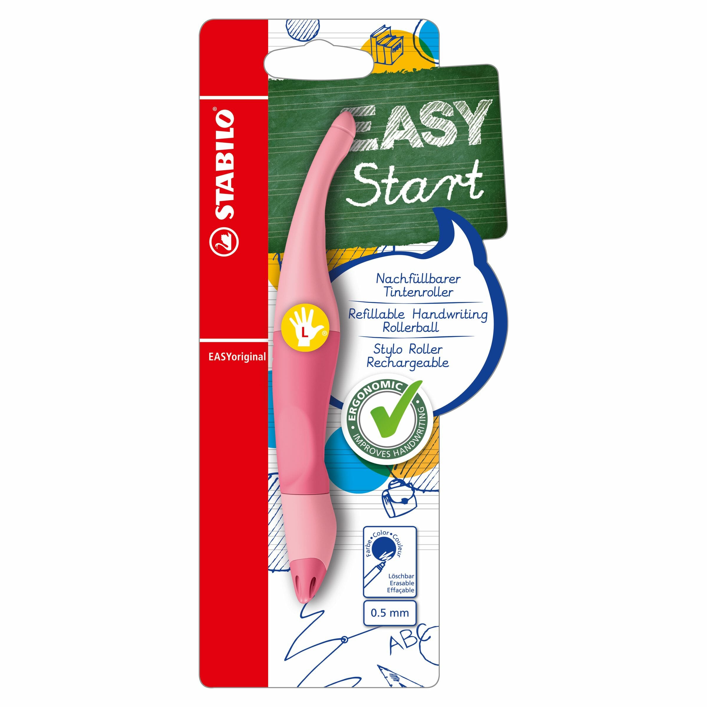 Stylo Roller Schneider Base Senso - Pour Débutants Droitiers & Gauchers - Avec Avertissement Pression - Rose-Rouge