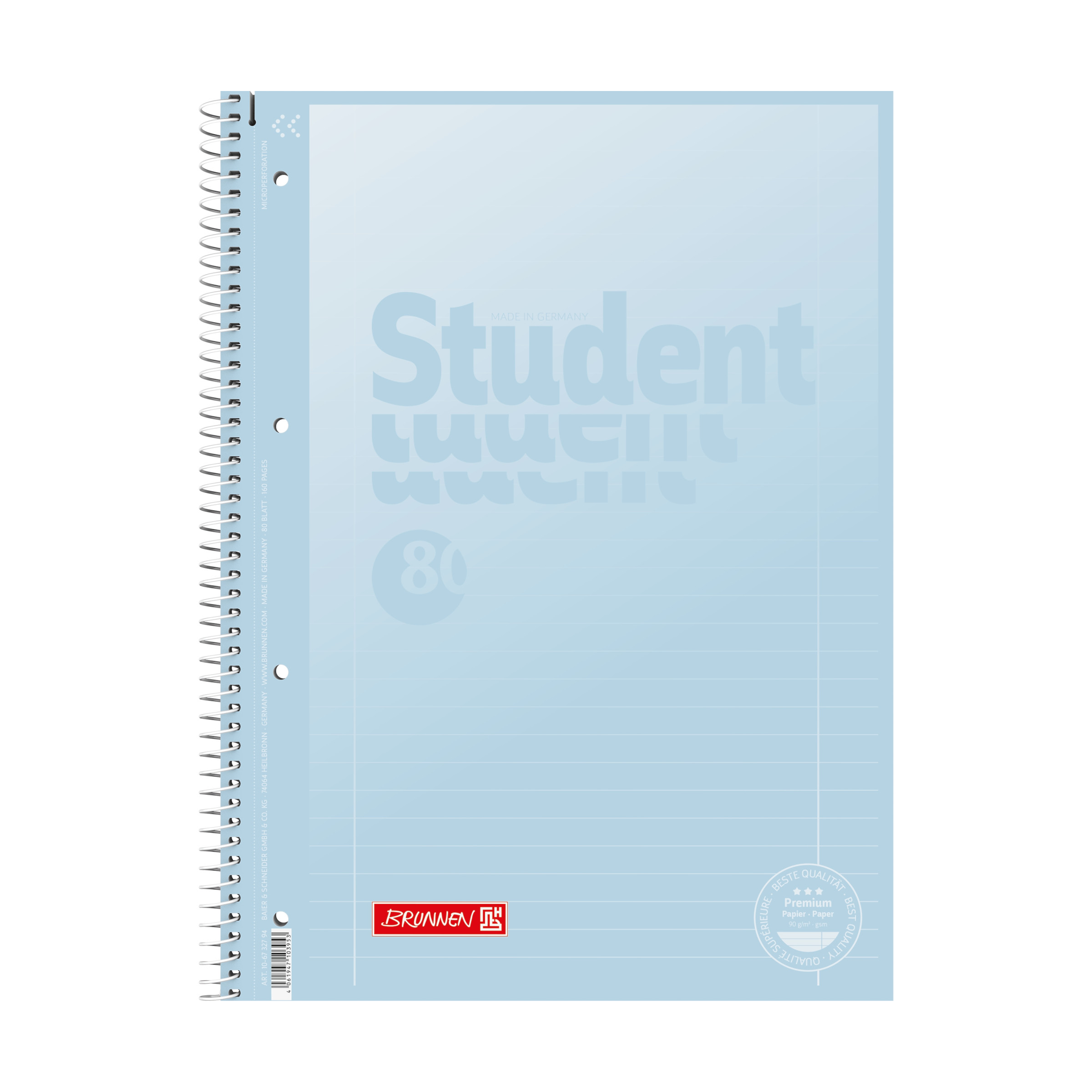 Block Note Reading Note Bleu BRUNNEN Student Bloc-notes de 80 feuilles A4 lignées Bleu pastel