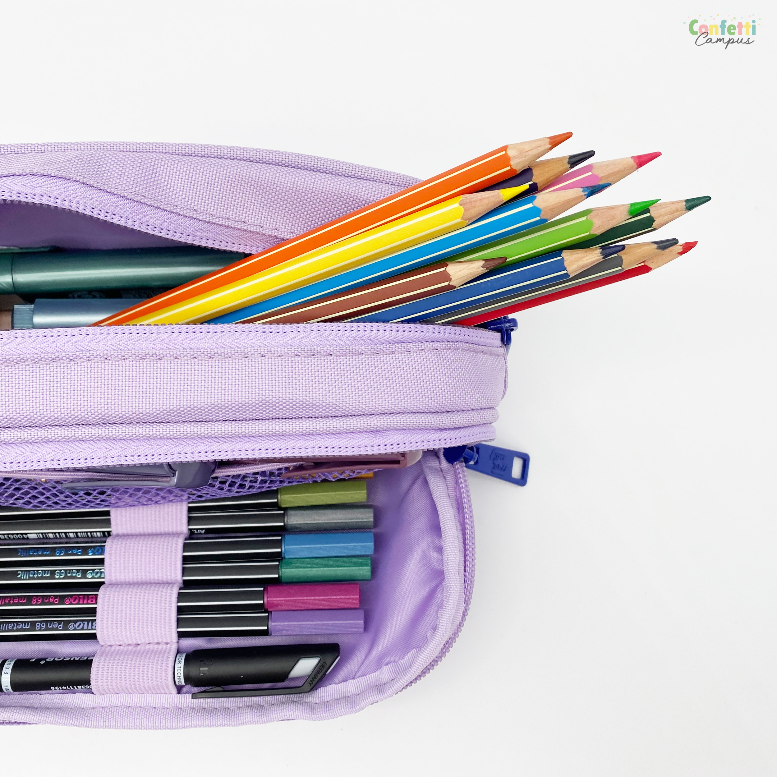 Trousse Scolaire 3 Compartiments Grande Capacité Saphir [616] - Bagagerie - Maroquinerie