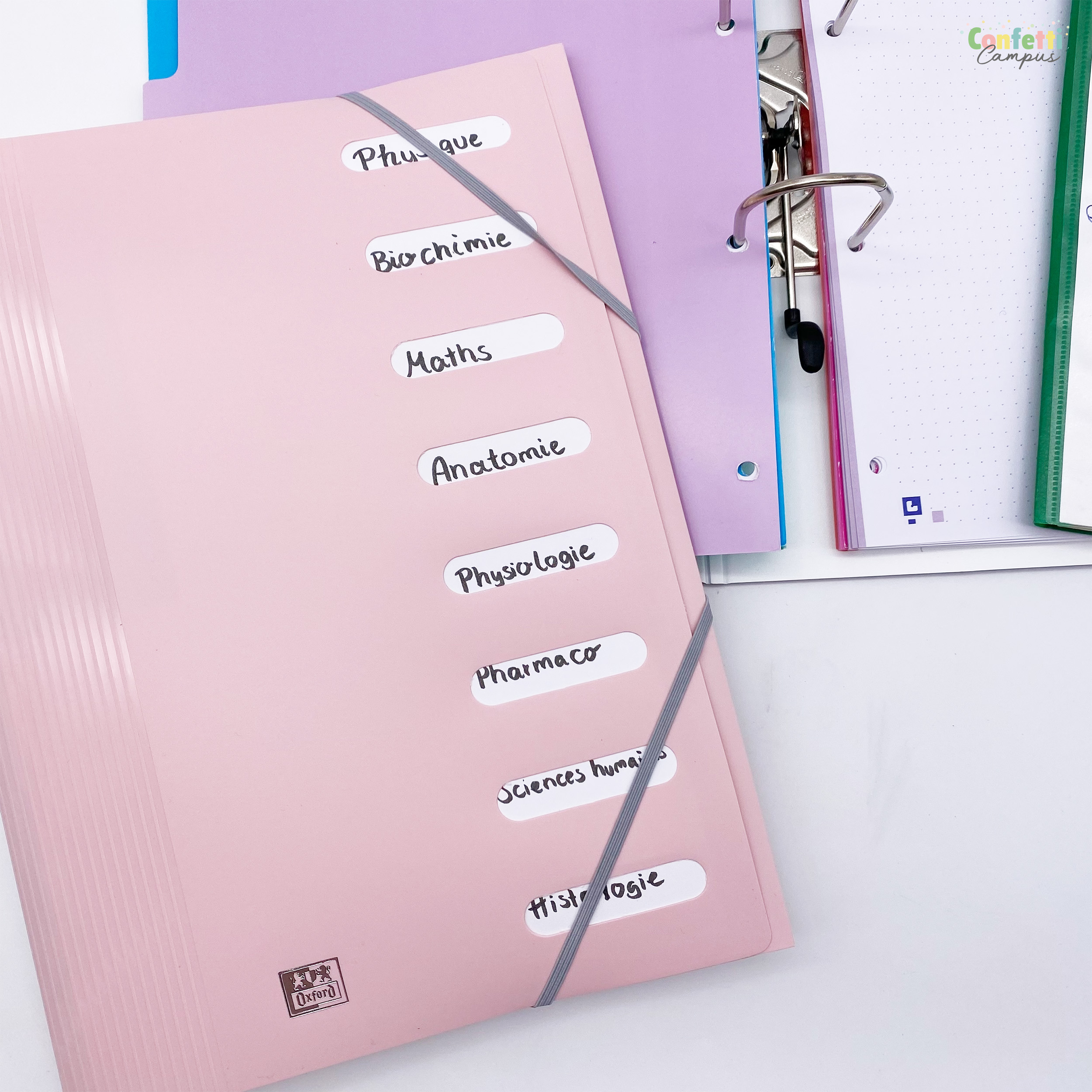 Trieur Oxford School Life Recyc+ A4 - 8 Intercalaires - Polypro Recyclé - Couleurs Assorties