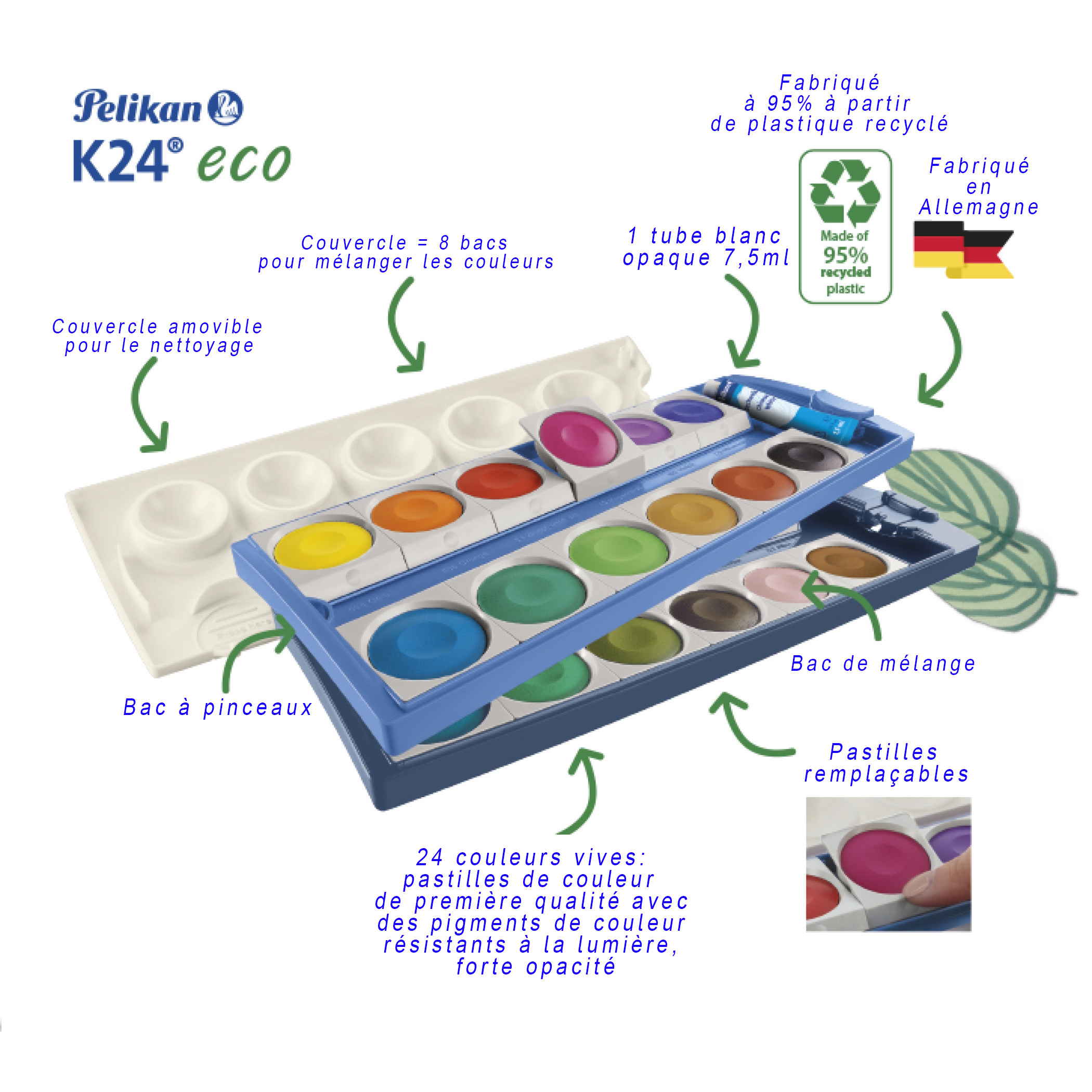 Pelikan Boîte De Peinture Standard D'école K12, 12 Couleurs