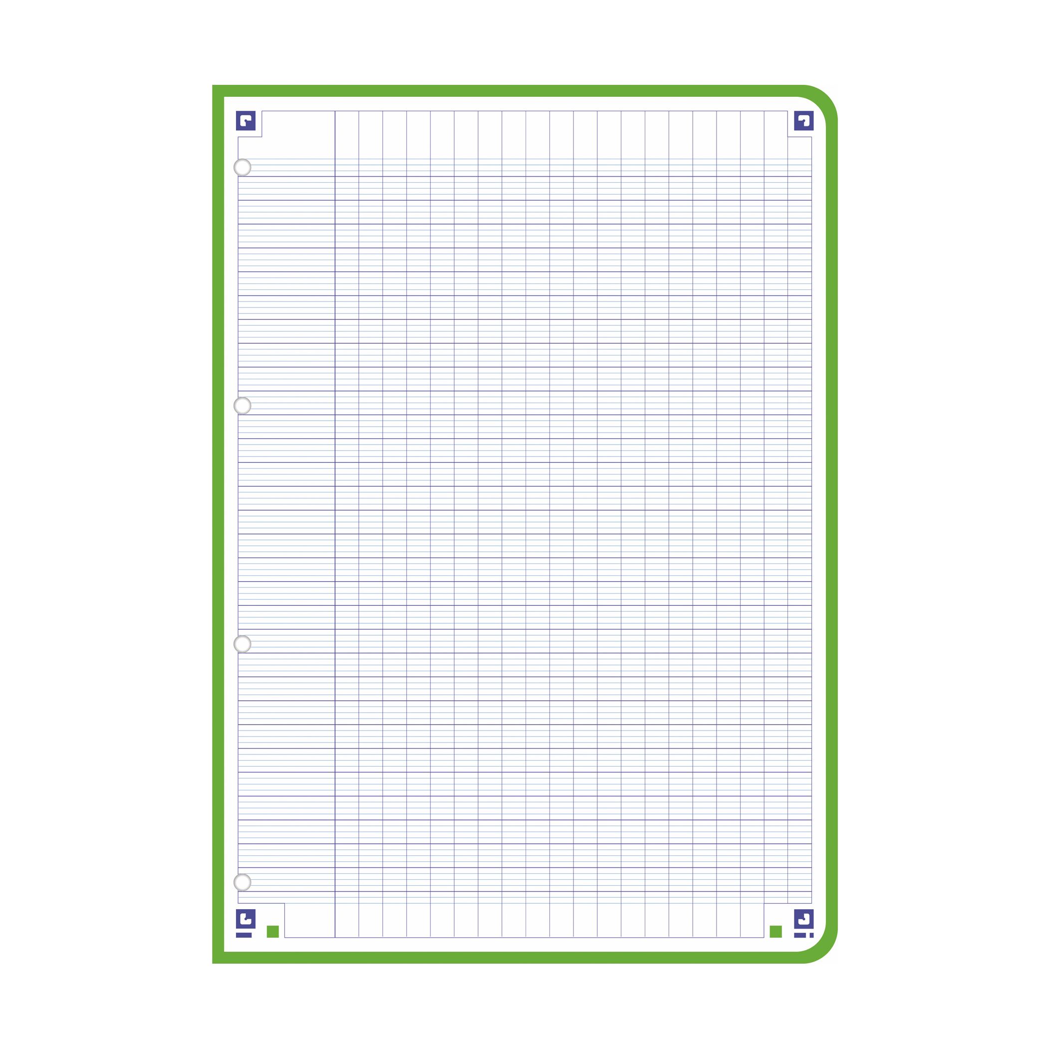 Feuilles Mobiles Oxford A4 Grands Carreaux Seyes - 100 Pages Perforées 9 Trous - Vert - 80 G