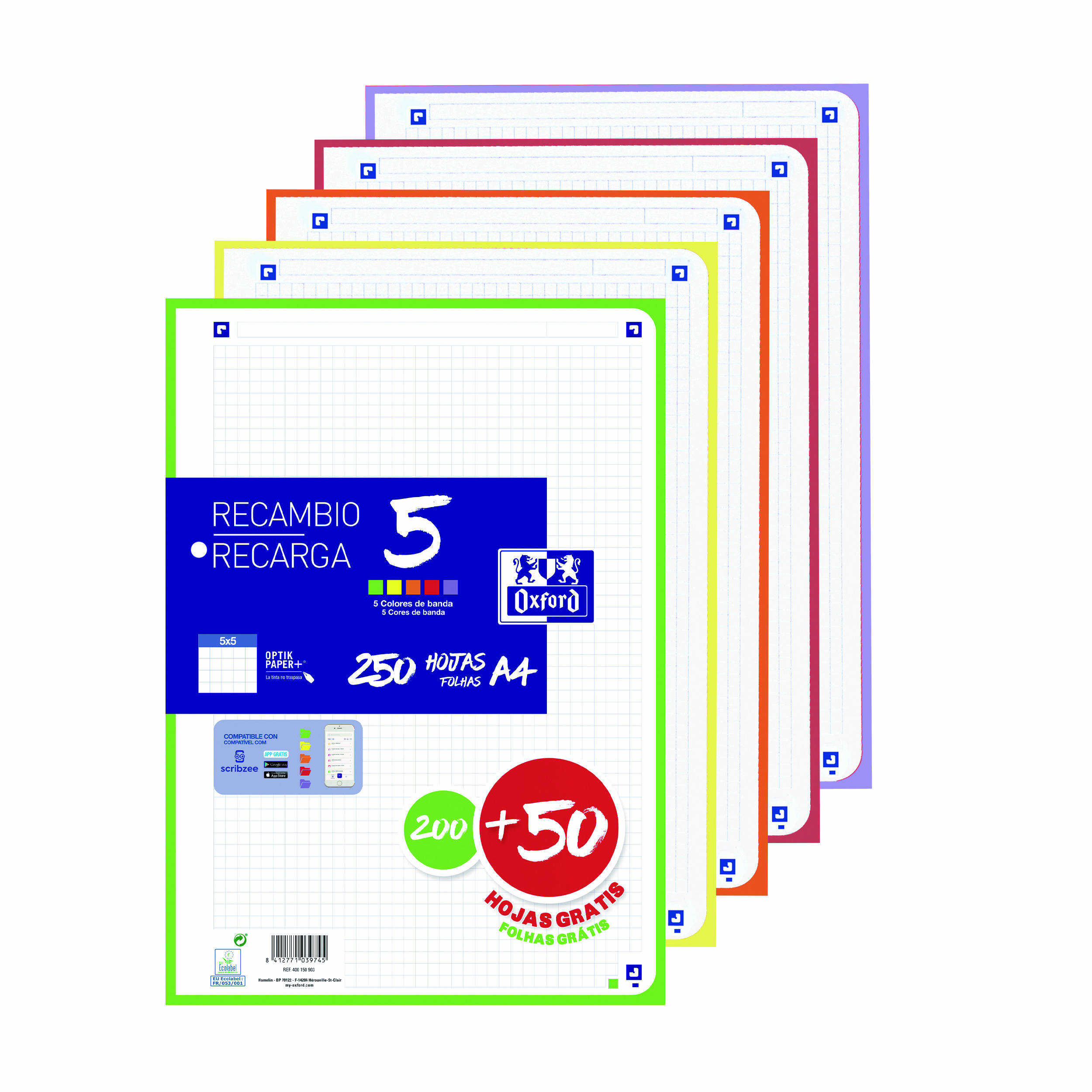 Oxford Lot De 6 Cahiers à Spirale 1 Sujet, Papier Ligné Pour Université